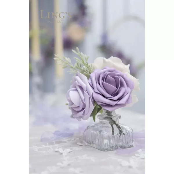 imageLings Moment Artificial Flowers 25Pcs Rosy Blush Roses Decor wStems3quot Real Touch DIY Foam Floral for Wedding BouquetCenterpieces Outdoors Party Backdrop RoomTable and GardenPot DecorationsPr Dusty Violet  Pale Lavender