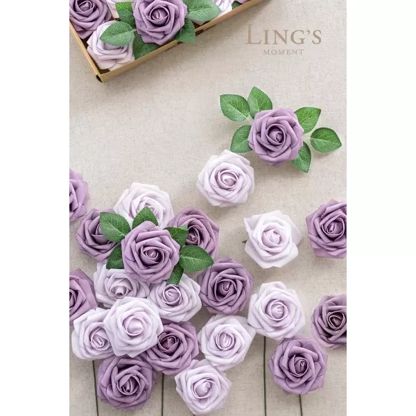 imageLings Moment Artificial Flowers 25Pcs Rosy Blush Roses Decor wStems3quot Real Touch DIY Foam Floral for Wedding BouquetCenterpieces Outdoors Party Backdrop RoomTable and GardenPot DecorationsPr Dusty Violet  Pale Lavender