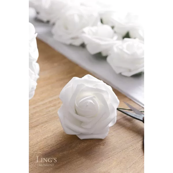 imageLings Moment Artificial Flowers 25Pcs Rosy Blush Roses Decor wStems3quot Real Touch DIY Foam Floral for Wedding BouquetCenterpieces Outdoors Party Backdrop RoomTable and GardenPot DecorationsWht White