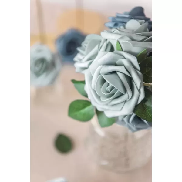 imageLings Moment Artificial Flowers 25Pcs Rosy Blush Roses Decor wStems3quot Real Touch DIY Foam Floral for Wedding BouquetCenterpieces Outdoors Party Backdrop RoomTable and GardenPot DecorationsBlu Dutch Blue  Dusty Blue