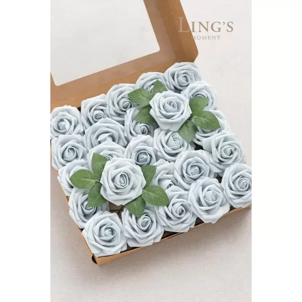 imageLings Moment Artificial Flowers 25Pcs Rosy Blush Roses Decor wStems3quot Real Touch DIY Foam Floral for Wedding BouquetCenterpieces Outdoors Party Backdrop RoomTable and GardenPot DecorationsBlu Powder Blue