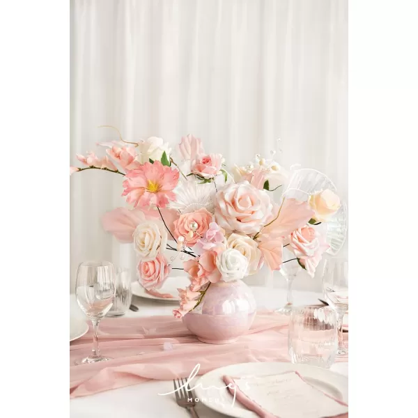 imageLings Moment Artificial Flowers 25Pcs Rosy Blush Roses Decor wStems3quot Real Touch DIY Foam Floral for Wedding BouquetCenterpieces Outdoors Party Backdrop RoomTable and GardenPot DecorationsWht Glowing Cream