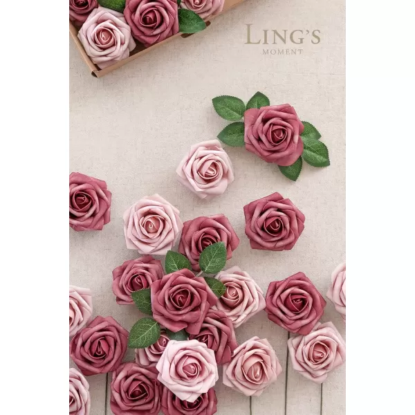 imageLings Moment Artificial Flowers 25Pcs Rosy Blush Roses Decor wStems3quot Real Touch DIY Foam Floral for Wedding BouquetCenterpieces Outdoors Party Backdrop RoomTable and GardenPot DecorationsPk Cinnamon Rose  Shabby Pink