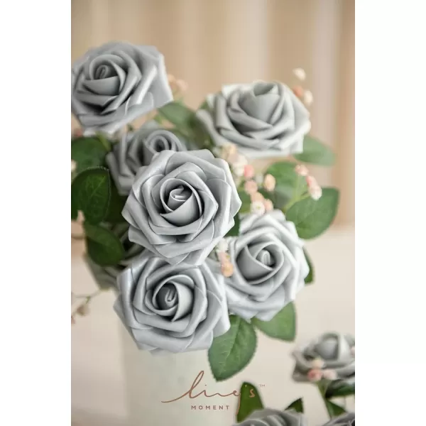 imageLings Moment Artificial Flowers 25Pcs Rosy Blush Roses Decor wStems3quot Real Touch DIY Foam Floral for Wedding BouquetCenterpieces Outdoors Party Backdrop RoomTable and GardenPot DecorationsSlv Sliver  Grey