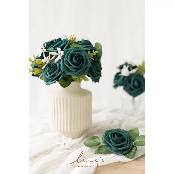 imageLings Moment Artificial Flowers 25Pcs Rosy Blush Roses Decor wStems3quot Real Touch DIY Foam Floral for Wedding BouquetCenterpieces Outdoors Party Backdrop RoomTable and GardenPot DecorationsGn Peacock Green