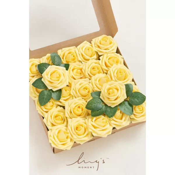 imageLings Moment Artificial Flowers 25Pcs Rosy Blush Roses Decor wStems3quot Real Touch DIY Foam Floral for Wedding BouquetCenterpieces Outdoors Party Backdrop RoomTable and GardenPot DecorationsYl French Yellow