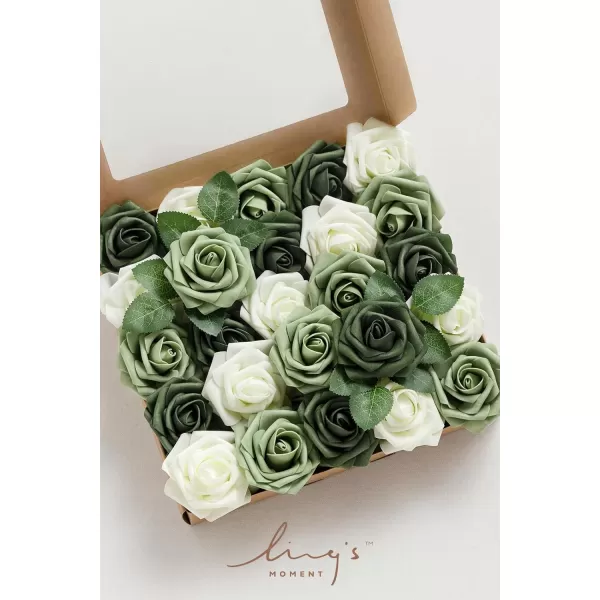 imageLings Moment Artificial Flowers 25Pcs Rosy Blush Roses Decor wStems3quot Real Touch DIY Foam Floral for Wedding BouquetCenterpieces Outdoors Party Backdrop RoomTable and GardenPot DecorationsGn Emerald  Sage Green