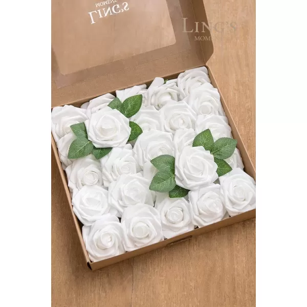 imageLings Moment Artificial Flowers 25Pcs Rosy Blush Roses Decor wStems3quot Real Touch DIY Foam Floral for Wedding BouquetCenterpieces Outdoors Party Backdrop RoomTable and GardenPot DecorationsWht White