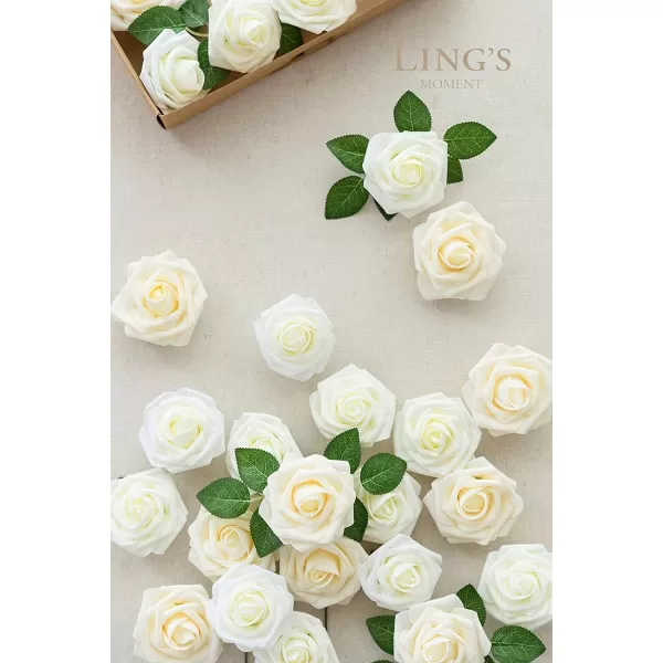 imageLings Moment Artificial Flowers 25Pcs Rosy Blush Roses Decor wStems3quot Real Touch DIY Foam Floral for Wedding BouquetCenterpieces Outdoors Party Backdrop RoomTable and GardenPot DecorationsWht Ivory Cream Heirloom