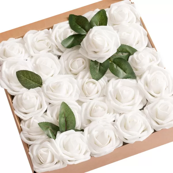 imageLings Moment Artificial Flowers 25Pcs Rosy Blush Roses Decor wStems3quot Real Touch DIY Foam Floral for Wedding BouquetCenterpieces Outdoors Party Backdrop RoomTable and GardenPot DecorationsWht White