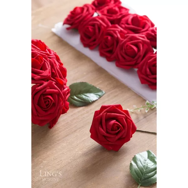 imageLings Moment Artificial Flowers 25Pcs Rosy Blush Roses Decor wStems3quot Real Touch DIY Foam Floral for Wedding BouquetCenterpieces Outdoors Party Backdrop RoomTable and GardenPot DecorationsRd Red