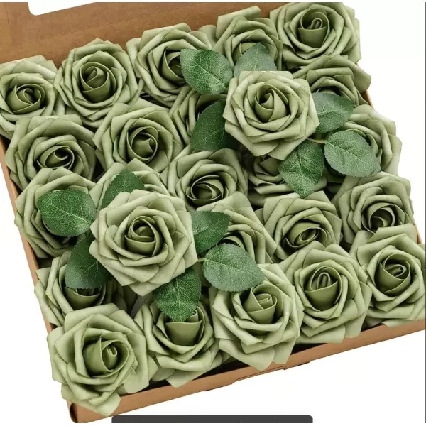 imageLings Moment Artificial Flowers 25Pcs Rosy Blush Roses Decor wStems3quot Real Touch DIY Foam Floral for Wedding BouquetCenterpieces Outdoors Party Backdrop RoomTable and GardenPot DecorationsGn Elf Green