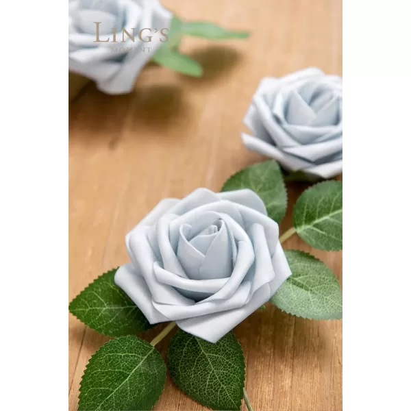 imageLings Moment Artificial Flowers 25Pcs Rosy Blush Roses Decor wStems3quot Real Touch DIY Foam Floral for Wedding BouquetCenterpieces Outdoors Party Backdrop RoomTable and GardenPot DecorationsBlu Powder Blue