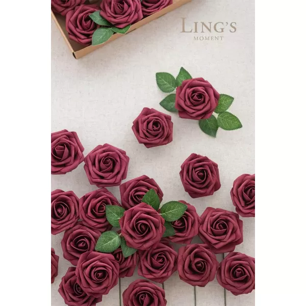 imageLings Moment Artificial Flowers 25Pcs Rosy Blush Roses Decor wStems3quot Real Touch DIY Foam Floral for Wedding BouquetCenterpieces Outdoors Party Backdrop RoomTable and GardenPot DecorationsRd Shades of Burgundy