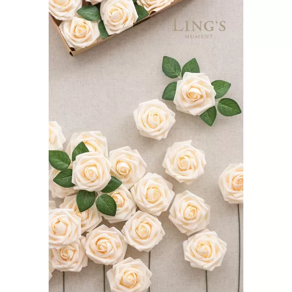 imageLings Moment Artificial Flowers 25Pcs Rosy Blush Roses Decor wStems3quot Real Touch DIY Foam Floral for Wedding BouquetCenterpieces Outdoors Party Backdrop RoomTable and GardenPot DecorationsWht Cream