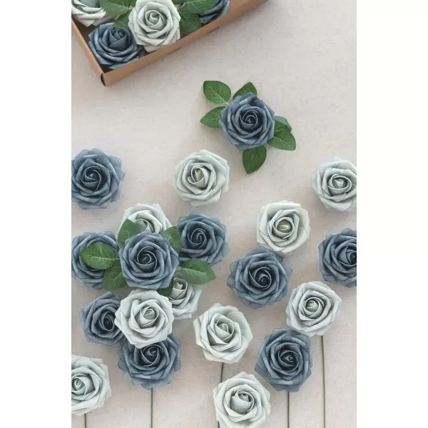 imageLings Moment Artificial Flowers 25Pcs Rosy Blush Roses Decor wStems3quot Real Touch DIY Foam Floral for Wedding BouquetCenterpieces Outdoors Party Backdrop RoomTable and GardenPot DecorationsBlu Dutch Blue  Dusty Blue