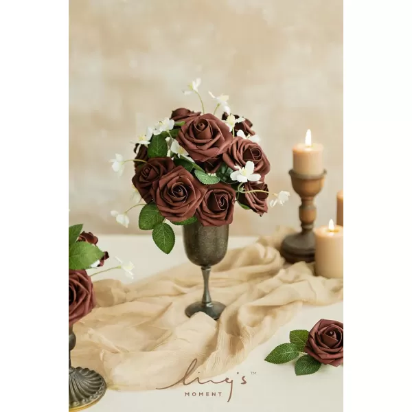 imageLings Moment Artificial Flowers 25Pcs Rosy Blush Roses Decor wStems3quot Real Touch DIY Foam Floral for Wedding BouquetCenterpieces Outdoors Party Backdrop RoomTable and GardenPot DecorationsBrn Walnut Brown