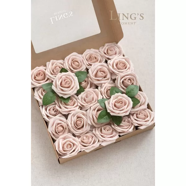 imageLings Moment Artificial Flowers 25Pcs Rosy Blush Roses Decor wStems3quot Real Touch DIY Foam Floral for Wedding BouquetCenterpieces Outdoors Party Backdrop RoomTable and GardenPot DecorationsPk Nude