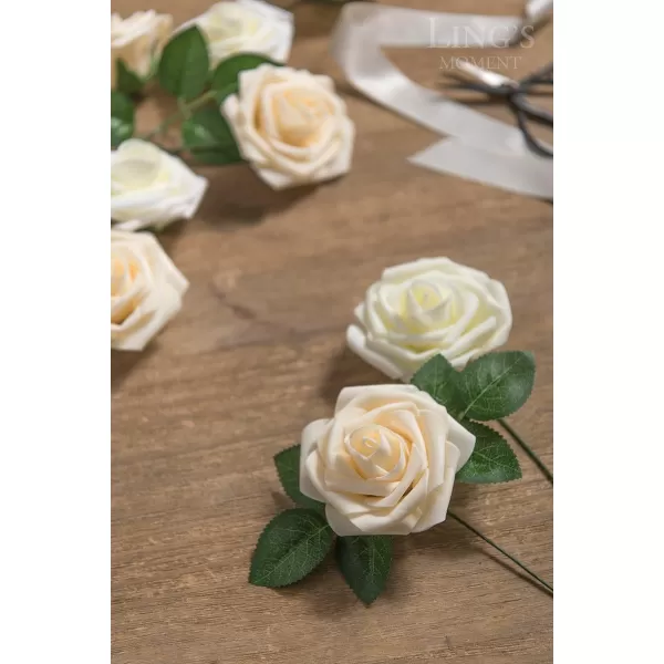 imageLings Moment Artificial Flowers 25Pcs Rosy Blush Roses Decor wStems3quot Real Touch DIY Foam Floral for Wedding BouquetCenterpieces Outdoors Party Backdrop RoomTable and GardenPot DecorationsWht Ivory Cream Heirloom