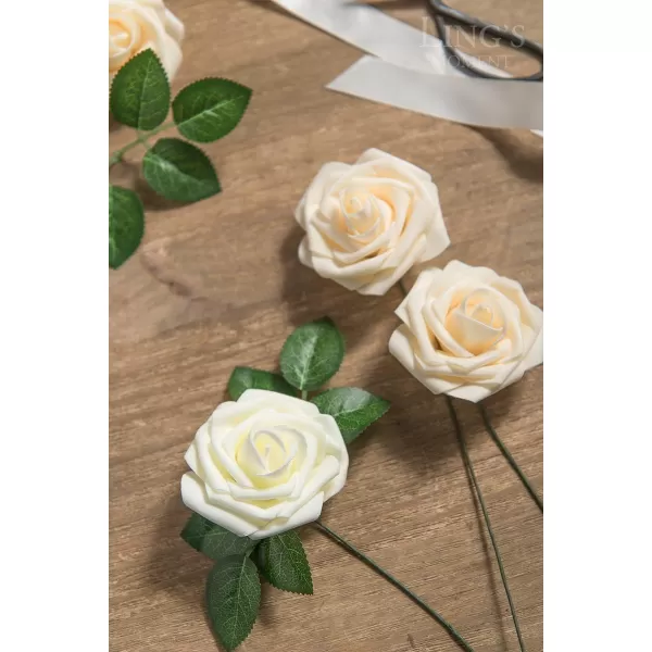 imageLings Moment Artificial Flowers 25Pcs Rosy Blush Roses Decor wStems3quot Real Touch DIY Foam Floral for Wedding BouquetCenterpieces Outdoors Party Backdrop RoomTable and GardenPot DecorationsWht Ivory Cream Heirloom