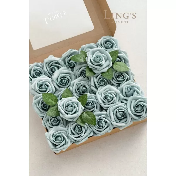 imageLings Moment Artificial Flowers 25Pcs Rosy Blush Roses Decor wStems3quot Real Touch DIY Foam Floral for Wedding BouquetCenterpieces Outdoors Party Backdrop RoomTable and GardenPot DecorationsBlu Dusty Blue