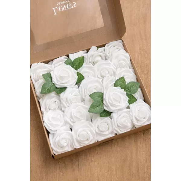 imageLings Moment Artificial Flowers 25Pcs Rosy Blush Roses Decor wStems3quot Real Touch DIY Foam Floral for Wedding BouquetCenterpieces Outdoors Party Backdrop RoomTable and GardenPot DecorationsWht White