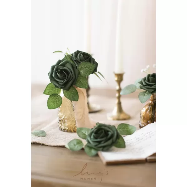 imageLings Moment Artificial Flowers 25Pcs Rosy Blush Roses Decor wStems3quot Real Touch DIY Foam Floral for Wedding BouquetCenterpieces Outdoors Party Backdrop RoomTable and GardenPot DecorationsGn Emerald Green