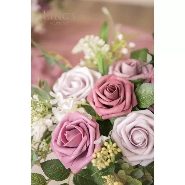 imageLings Moment Artificial Flowers 25Pcs Rosy Blush Roses Decor wStems3quot Real Touch DIY Foam Floral for Wedding BouquetCenterpieces Outdoors Party Backdrop RoomTable and GardenPot DecorationsPk Mauve