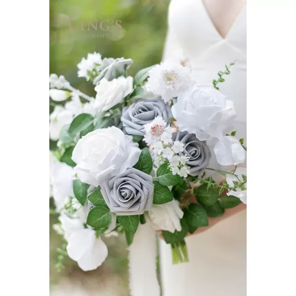 imageLings Moment Artificial Flowers 25Pcs Rosy Blush Roses Decor wStems3quot Real Touch DIY Foam Floral for Wedding BouquetCenterpieces Outdoors Party Backdrop RoomTable and GardenPot DecorationsSlv Shimmer Silver Grey  White