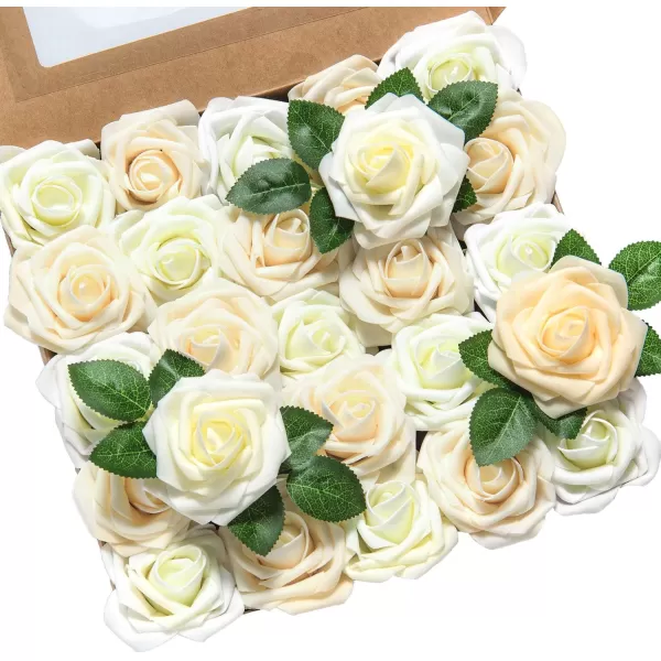 imageLings Moment Artificial Flowers 25Pcs Rosy Blush Roses Decor wStems3quot Real Touch DIY Foam Floral for Wedding BouquetCenterpieces Outdoors Party Backdrop RoomTable and GardenPot DecorationsWht Ivory Cream Heirloom