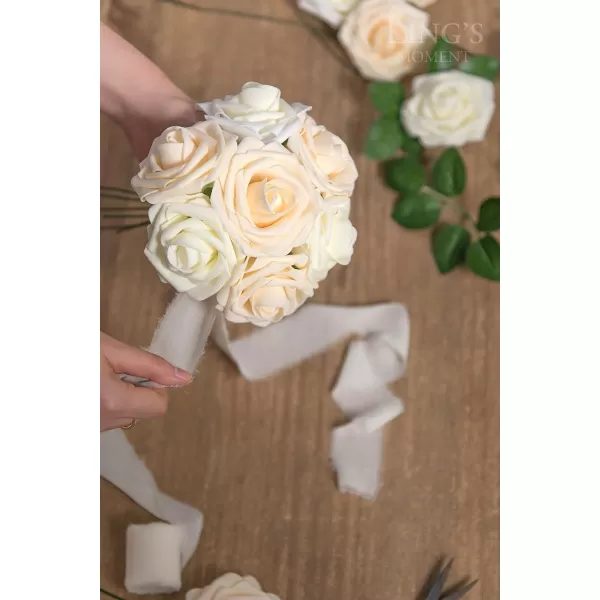 imageLings Moment Artificial Flowers 25Pcs Rosy Blush Roses Decor wStems3quot Real Touch DIY Foam Floral for Wedding BouquetCenterpieces Outdoors Party Backdrop RoomTable and GardenPot DecorationsWht Ivory Cream Heirloom