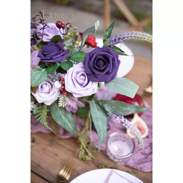 imageLings Moment Artificial Flowers 25Pcs Rosy Blush Roses Decor wStems3quot Real Touch DIY Foam Floral for Wedding BouquetCenterpieces Outdoors Party Backdrop RoomTable and GardenPot DecorationsPr Purple