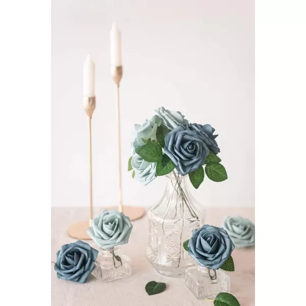 imageLings Moment Artificial Flowers 25Pcs Rosy Blush Roses Decor wStems3quot Real Touch DIY Foam Floral for Wedding BouquetCenterpieces Outdoors Party Backdrop RoomTable and GardenPot DecorationsBlu Dutch Blue  Dusty Blue