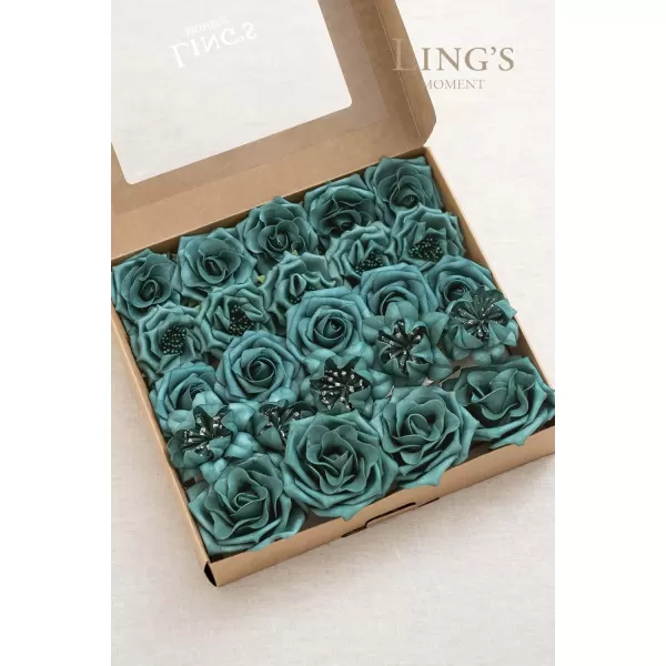 imageLings Moment Artificial Flowers Fake Silk Roses Faux Foam Flower Combo for DIY Wedding Bouquets Centerpieces Arrangements Bridal Shower Party Home Decorations Dusty Rose ampamp Cinnamon Rose 26pcsDark Teal