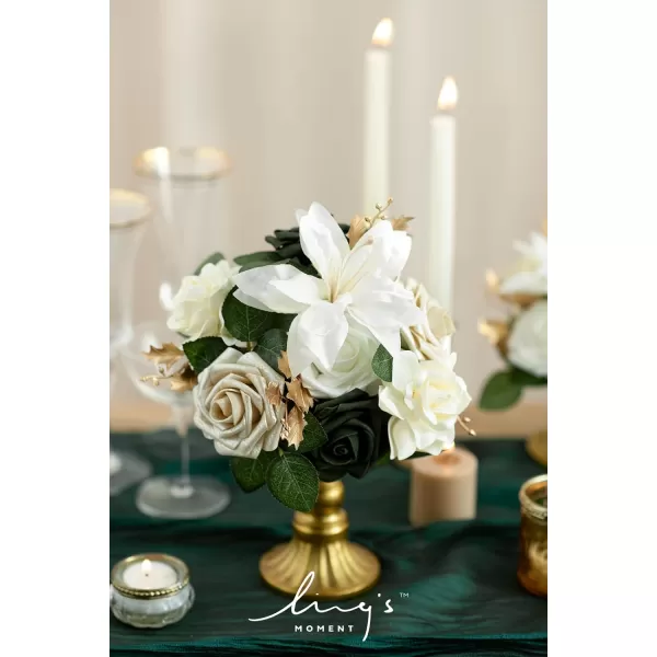 imageLings Moment Artificial Flowers Fake Silk Roses Faux Foam Flower Combo for DIY Wedding Bouquets Centerpieces Arrangements Bridal Shower Party Home Decorations Dusty Rose ampamp Cinnamon Rose 26pcsPine Green  White