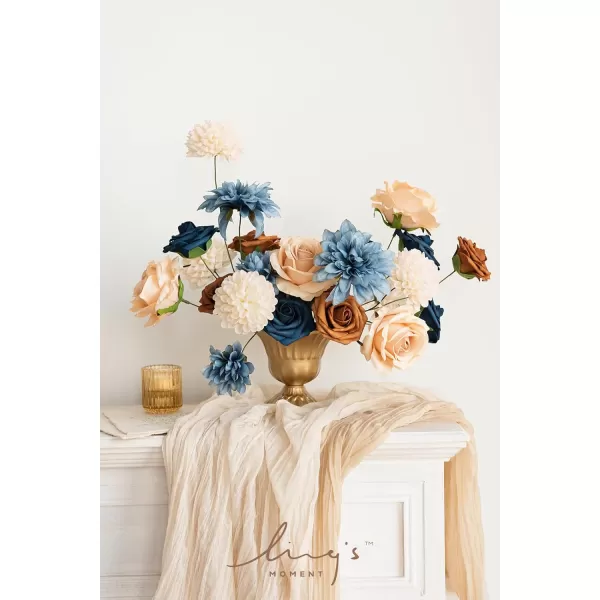 imageLings Moment Artificial Flowers Fake Silk Roses Faux Foam Flower Combo for DIY Wedding Bouquets Centerpieces Arrangements Bridal Shower Party Home Decorations Dusty Rose ampamp Cinnamon Rose 26pcsNavy Blue  Burnt Orange