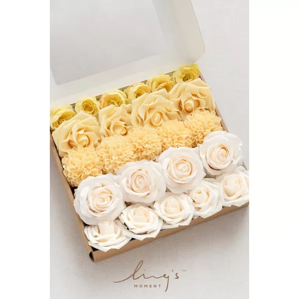 imageLings Moment Artificial Flowers Fake Silk Roses Faux Foam Flower Combo for DIY Wedding Bouquets Centerpieces Arrangements Bridal Shower Party Home Decorations Dusty Rose ampamp Cinnamon Rose 26pcsCreamy Yellow  Cream