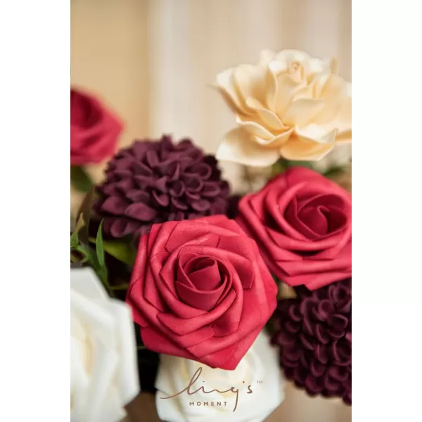 imageLings Moment Artificial Flowers Fake Silk Roses Faux Foam Flower Combo for DIY Wedding Bouquets Centerpieces Arrangements Bridal Shower Party Home Decorations Dusty Rose ampamp Cinnamon Rose 26pcsBordeaux Red