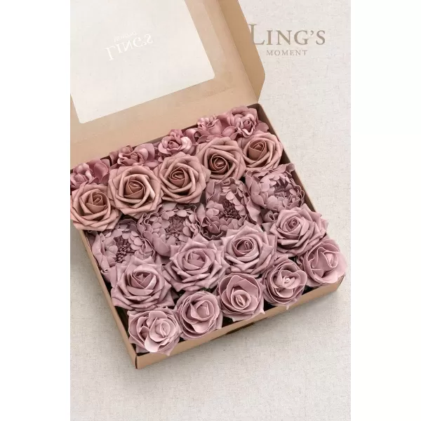 imageLings Moment Artificial Flowers Fake Silk Roses Faux Foam Flower Combo for DIY Wedding Bouquets Centerpieces Arrangements Bridal Shower Party Home Decorations Dusty Rose ampamp Cinnamon Rose 26pcsDusty Rose