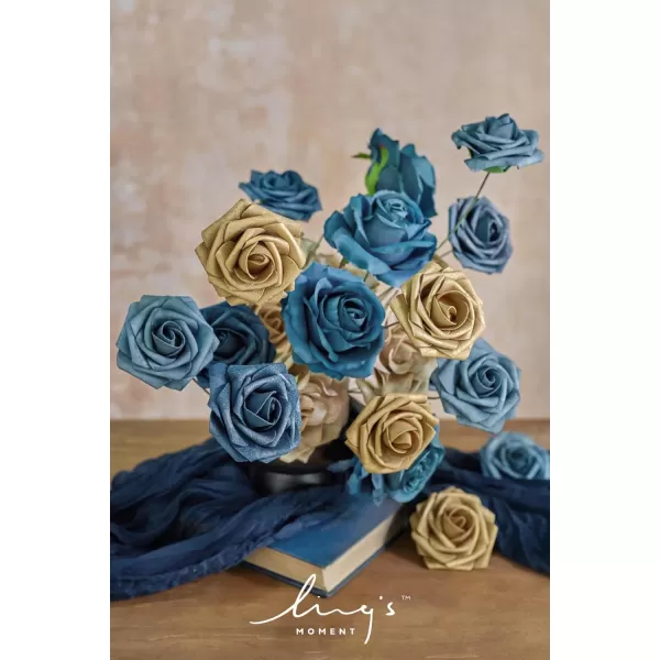 imageLings Moment Artificial Flowers Fake Silk Roses Faux Foam Flower Combo for DIY Wedding Bouquets Centerpieces Arrangements Bridal Shower Party Home Decorations Dusty Rose ampamp Cinnamon Rose 26pcsNavy Blue  Gold