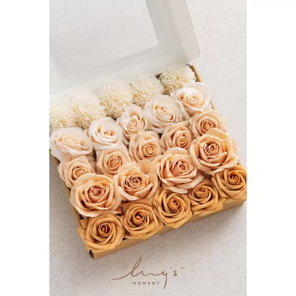 imageLings Moment Artificial Flowers Fake Silk Roses Faux Foam Flower Combo for DIY Wedding Bouquets Centerpieces Arrangements Bridal Shower Party Home Decorations Dusty Rose ampamp Cinnamon Rose 26pcsCream  Apricot