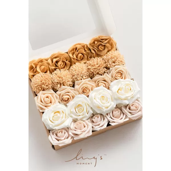 imageLings Moment Artificial Flowers Fake Silk Roses Faux Foam Flower Combo for DIY Wedding Bouquets Centerpieces Arrangements Bridal Shower Party Home Decorations Dusty Rose ampamp Cinnamon Rose 26pcsApricot  Nude