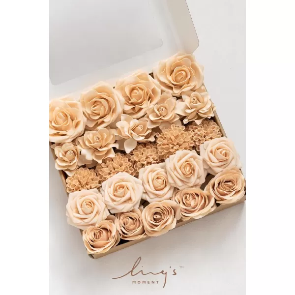 imageLings Moment Artificial Flowers Fake Silk Roses Faux Foam Flower Combo for DIY Wedding Bouquets Centerpieces Arrangements Bridal Shower Party Home Decorations Dusty Rose ampamp Cinnamon Rose 26pcsApricot