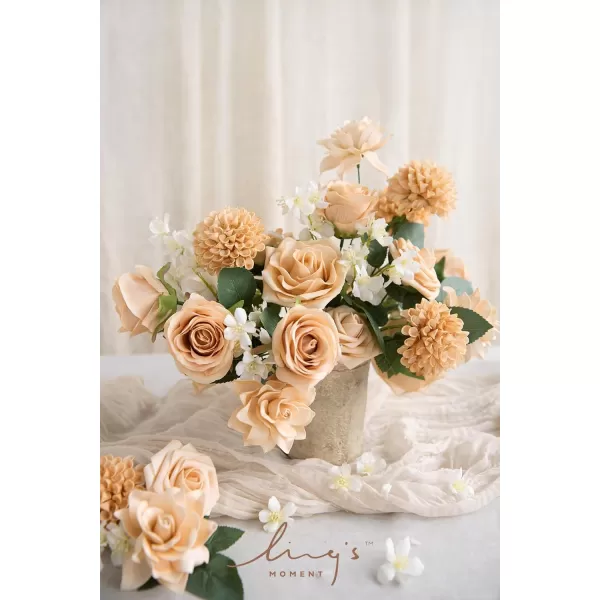 imageLings Moment Artificial Flowers Fake Silk Roses Faux Foam Flower Combo for DIY Wedding Bouquets Centerpieces Arrangements Bridal Shower Party Home Decorations Dusty Rose ampamp Cinnamon Rose 26pcsApricot