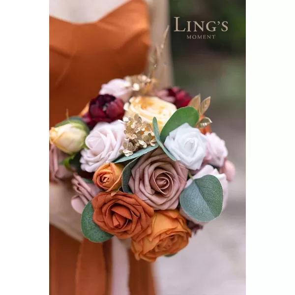 imageLings Moment Artificial Flowers Fake Silk Roses Faux Foam Flower Combo for DIY Wedding Bouquets Centerpieces Arrangements Bridal Shower Party Home Decorations Dusty Rose ampamp Cinnamon Rose 26pcsOrange  Dusty Rose