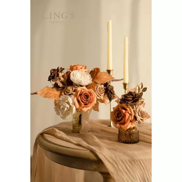 imageLings Moment Artificial Flowers Fake Silk Roses Faux Foam Flower Combo for DIY Wedding Bouquets Centerpieces Arrangements Bridal Shower Party Home Decorations Dusty Rose ampamp Cinnamon Rose 26pcsDried Flower  Orange