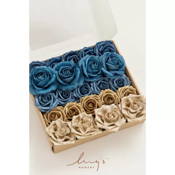 imageLings Moment Artificial Flowers Fake Silk Roses Faux Foam Flower Combo for DIY Wedding Bouquets Centerpieces Arrangements Bridal Shower Party Home Decorations Dusty Rose ampamp Cinnamon Rose 26pcsNavy Blue  Gold