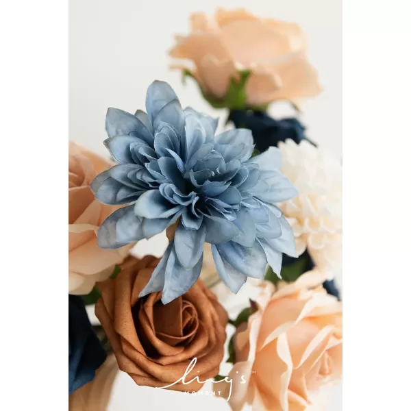 imageLings Moment Artificial Flowers Fake Silk Roses Faux Foam Flower Combo for DIY Wedding Bouquets Centerpieces Arrangements Bridal Shower Party Home Decorations Dusty Rose ampamp Cinnamon Rose 26pcsNavy Blue  Burnt Orange