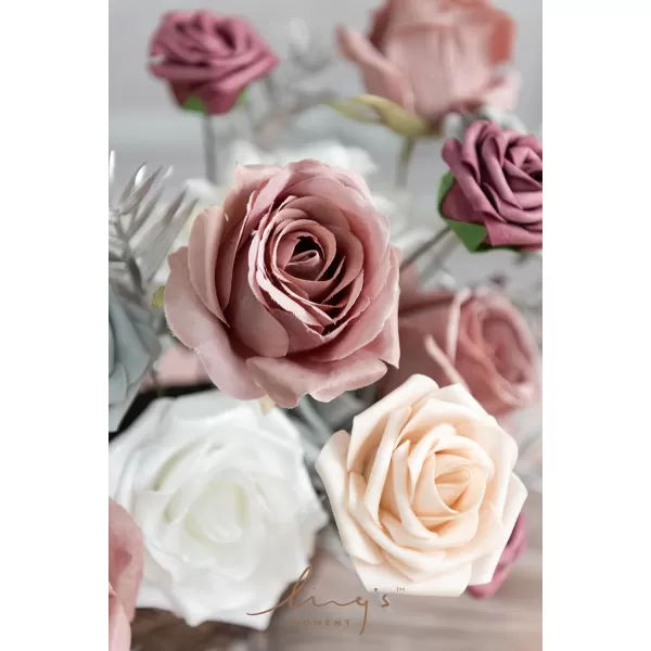 imageLings Moment Artificial Flowers Fake Silk Roses Faux Foam Flower Combo for DIY Wedding Bouquets Centerpieces Arrangements Bridal Shower Party Home Decorations Dusty Rose ampamp Cinnamon Rose 26pcsDusty Rose  Grey