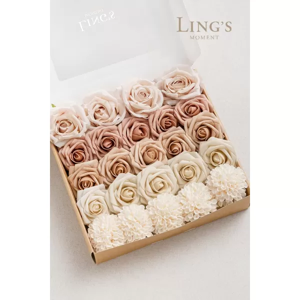 imageLings Moment Artificial Flowers Fake Silk Roses Faux Foam Flower Combo for DIY Wedding Bouquets Centerpieces Arrangements Bridal Shower Party Home Decorations Dusty Rose ampamp Cinnamon Rose 26pcsMorandi Peach  Cream